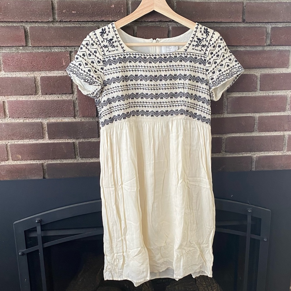 Cream and black embroidered dress